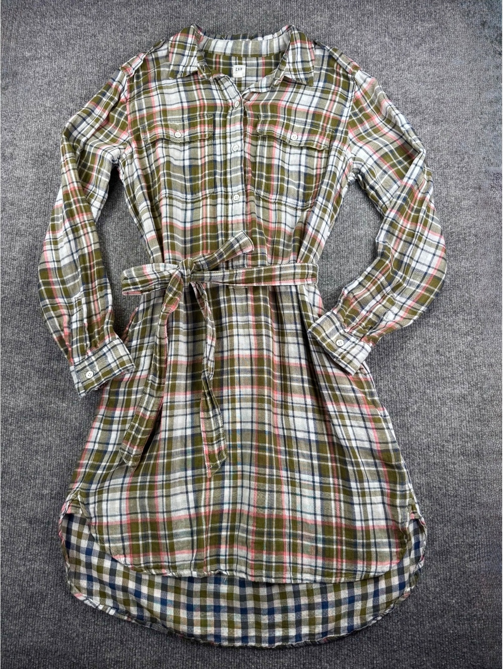 GAP Women's Gauzy Plaid Shirt Dress Belt Cottagecore Cabincore Casual Cozy Fall